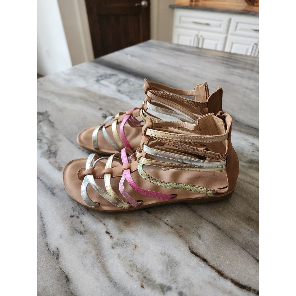 Tucker + Tate Marissa Girls Metallic Gladiator Sandals Tan Pink Gold Size 5M